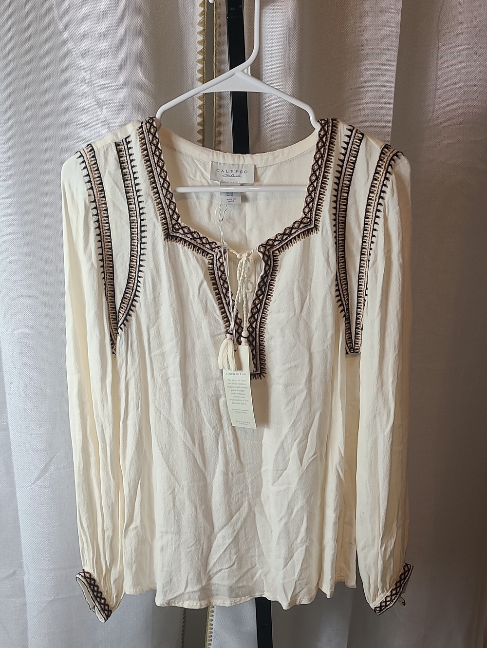 Calypso St. Barth "Cassandra" Embroidered Peasant Top Size Xs.  New With Tags